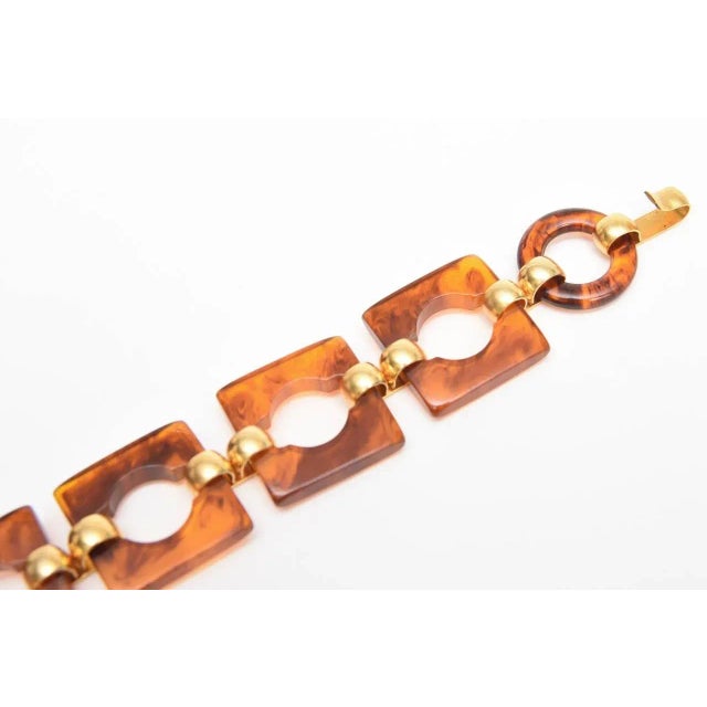 Metal Vintage Yves Saint Laurent Tortoise Resin and Brass Circles and Squares Waist Hip Belt, 1970's For Sale - Image 7 of 8