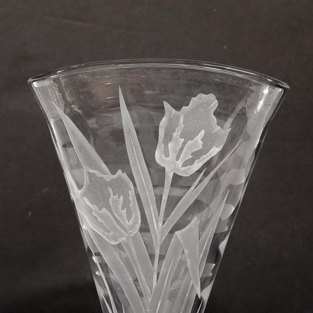 Art Deco Frosted and Transparent Glass Vase With Floral Relief Detailing For Sale - Image 11 of 12