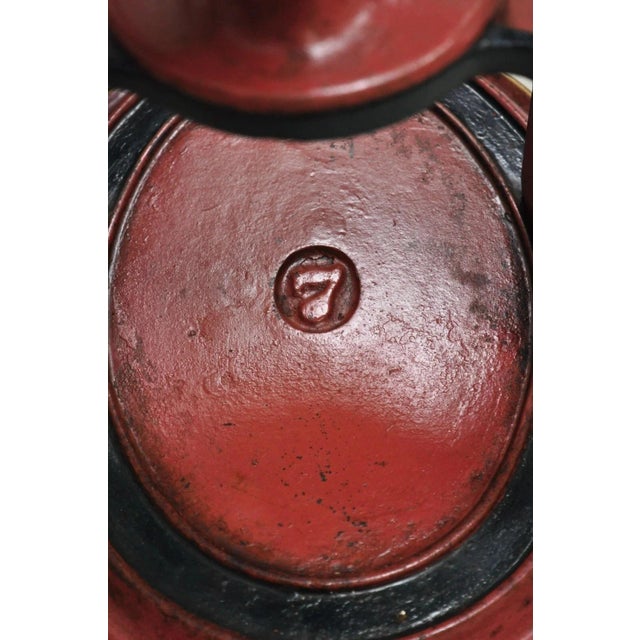 Antique Coles MFG Co Cast Iron Red Green Victorian Large Coffee Mill Grinder For Sale - Image 9 of 12