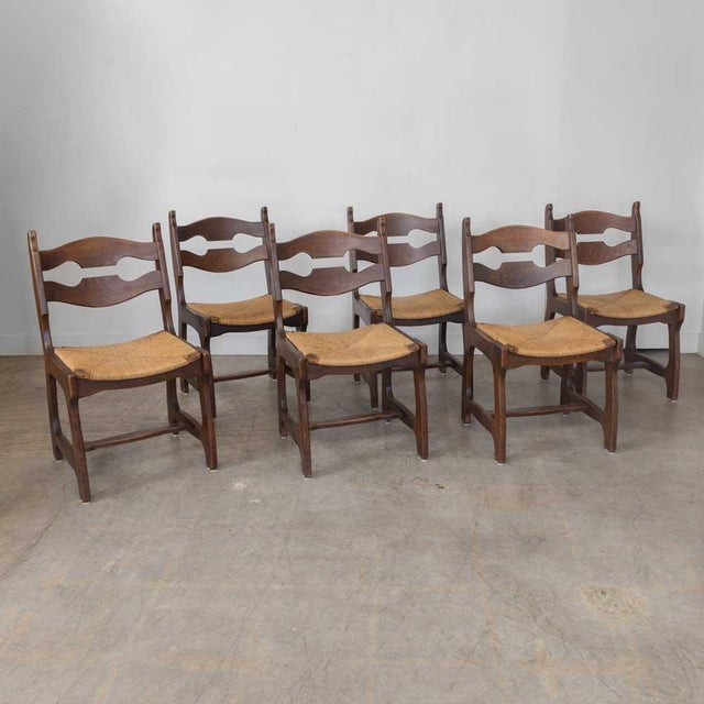 French Vintage French Oak Dining Chairs in the Style of Guillerme & Chambron, Set of 6 For Sale - Image 3 of 16