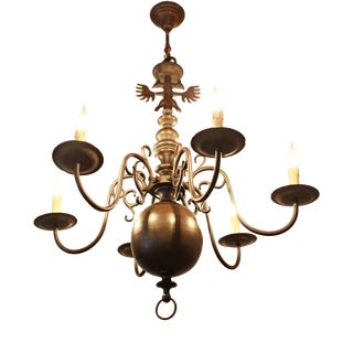 Antique Dutch Bronze 6-Armed Chandelier For Sale