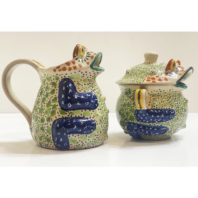 1990s Vintage Mexican Pottery Cream and Sugar Frogs For Sale - Image 5 of 13