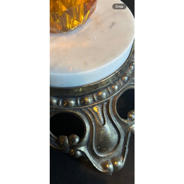 Amber Mid 20th Century Hollywood Regency Amber Lucite, Brass and Marble Smoking Pedestal For Sale - Image 8 of 8