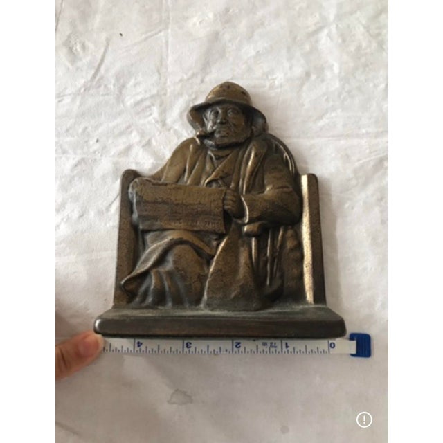 Vintage 1928 Connecticut Foundry Cape Cod Fisherman Cast Iron Bookends – Bronze Finish Nautical Library Decor Pair With Original Matthews Foundry Box For Sale In Boston - Image 6 of 6