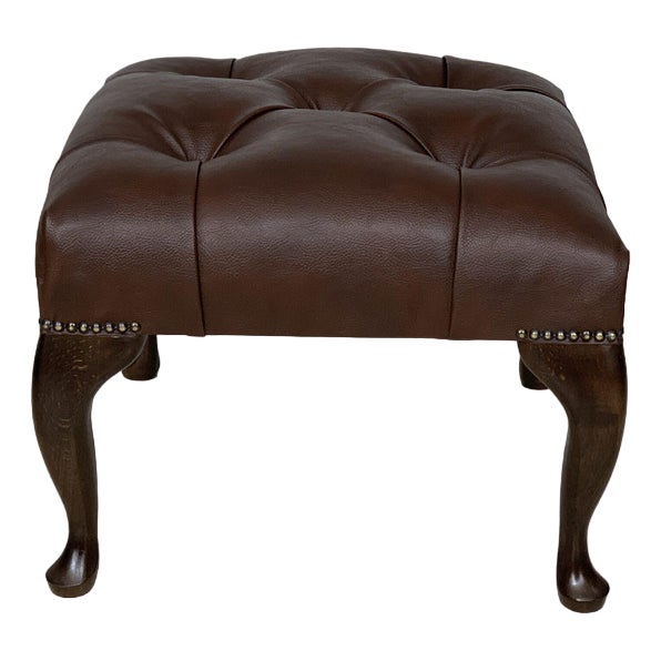 Chesterfield Stool in Dark Brown For Sale