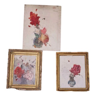 Andre Petroff, Still Lifes, Oil Paintings, Framed, Set of 3 For Sale