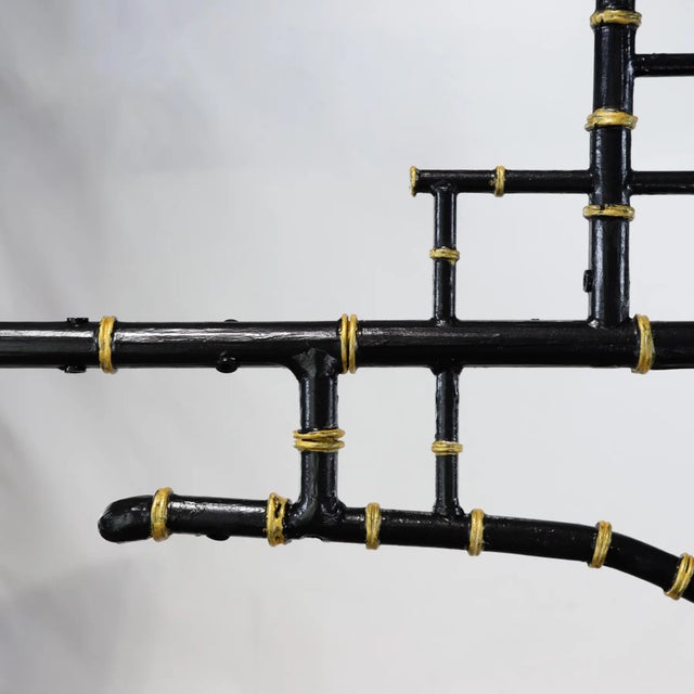 Vintage Black and Gold Bamboo-Inspired Iron 60-Inch Double-Ended Pool Table/Long Dining Table Pendant Light For Sale In New York - Image 6 of 12
