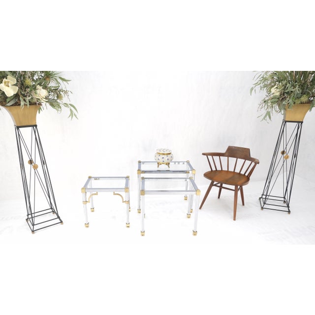 Set of 3 Chrome & Brass Glass Tops End Nesting Side Lamp Tables MINT For Sale - Image 12 of 15