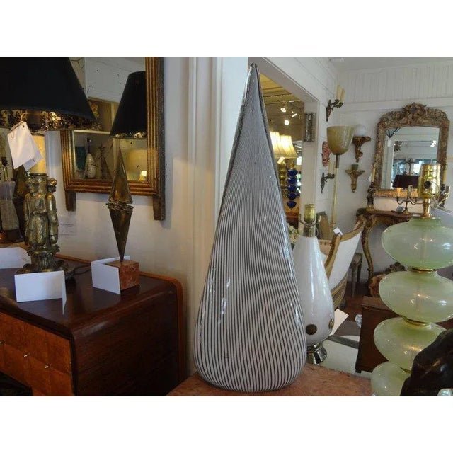 Large pair of Post Modern Venetian or Murano glass pyramid or cone shaped lamps. This unusual and rare pair of lamps were...