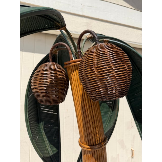Mario Lopez Torres Vintage Pencil Reed Rattan Palm Tree Floor Lamp For Sale - Image 4 of 8