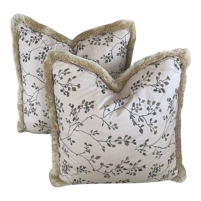 Embroided Silk Throw Pillows- Set of 2 For Sale