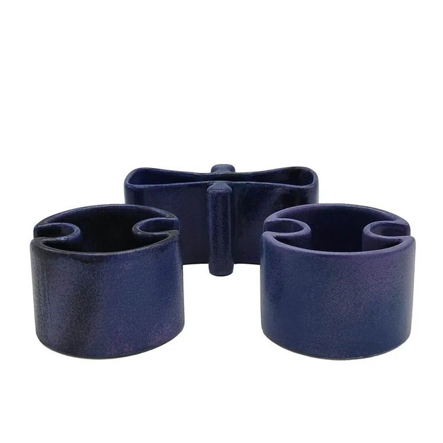 Centrepiece Serie M design Angelo Mangiarotti for Brambilla composed of 3 interlocking ceramic bowls. with mark impressed...