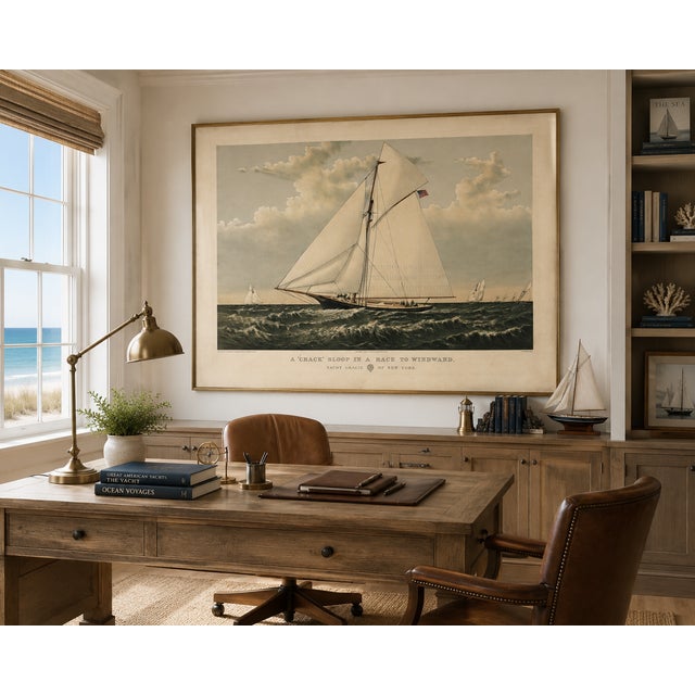 Yacht Gracie of New York, Vintage Art Print Reproduction, 48" X 32" For Sale - Image 9 of 11