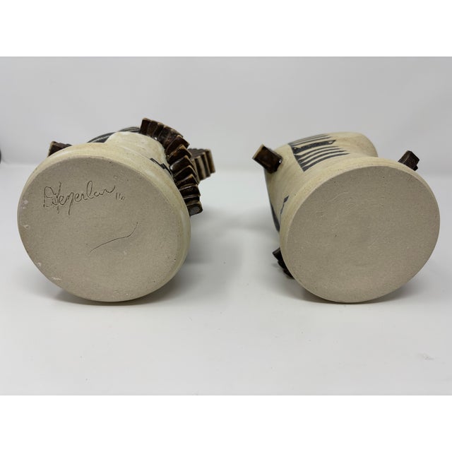 White Pair of Handmade in Usa Stem Vases in White and Black For Sale - Image 8 of 8