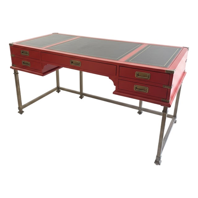 Sligh Furniture Hollywood Regency Red Lacquer Campaign Desk For Sale