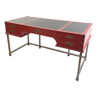 Vintage Campaign Style Red Lacquered Writing Table/Desk For Sale