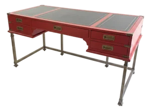 Vintage Campaign Style Red Lacquered Writing Table/Desk