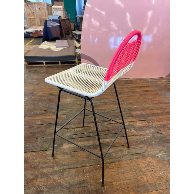 Contemporary Outdoor String Bar Stool - White Poly String With Color: Inn It Designs For Sale - Image 4 of 9