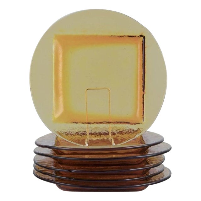 Scandinavian Glass Dinner Plates in Smoke-Coloured Glass, 1970s, Set of 6 For Sale