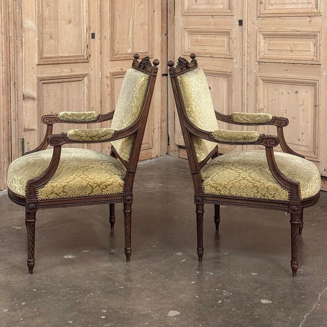 Pair of 19th Century French Louis XVI Walnut Armchairs ~ Fauteuils For Sale In Dallas - Image 6 of 17
