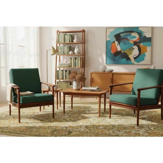 Danish Lounge Chair in Walnut with Cushions Reupholstered in Wool Fabric, 1960s For Sale - Image 17 of 18