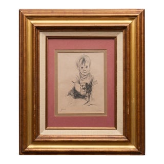 1970s Mid-Century c.w. Guest Limited Edition Child Portrait Lithograph in Deep Gallery Frame With Linen Liner For Sale