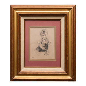 1970s Mid-Century c.w. Guest Limited Edition Child Portrait Lithograph in Deep Gallery Frame With Linen Liner
