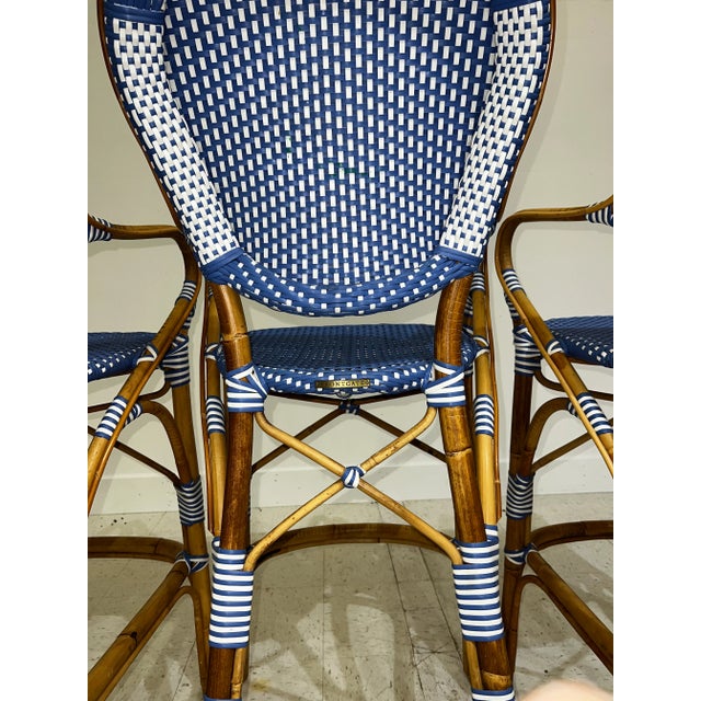 Early 21st Century Frontgate French Bistro Natural Cane Rattan Bar Kitchen Stool Set of 4 Attributed Maison Gatti For Sale - Image 5 of 10