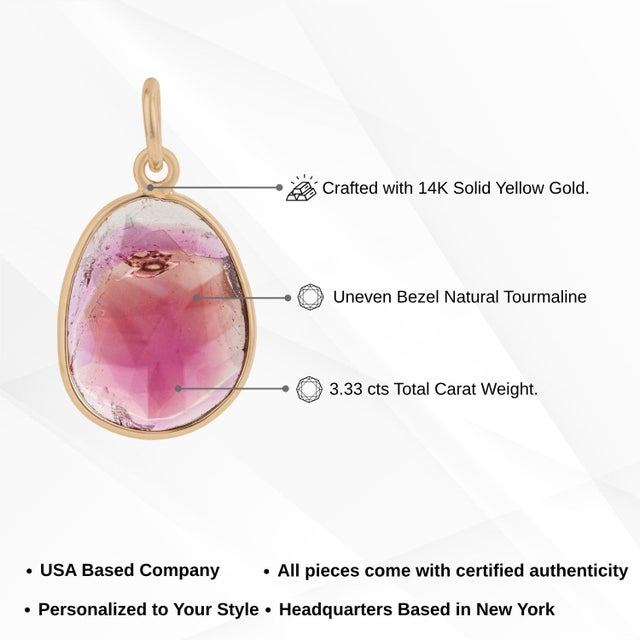 Uncut Natural 3.33 Carat Pink Tourmaline Pendant in 14k Yellow Gold For Sale - Image 12 of 15