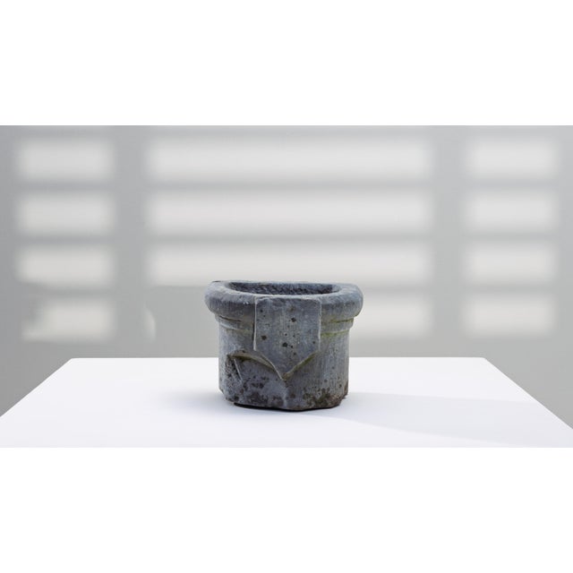 This 19th Century Belgian blue stone fountain basin exemplifies the enduring elegance of hand-carved limestone, showcasing...
