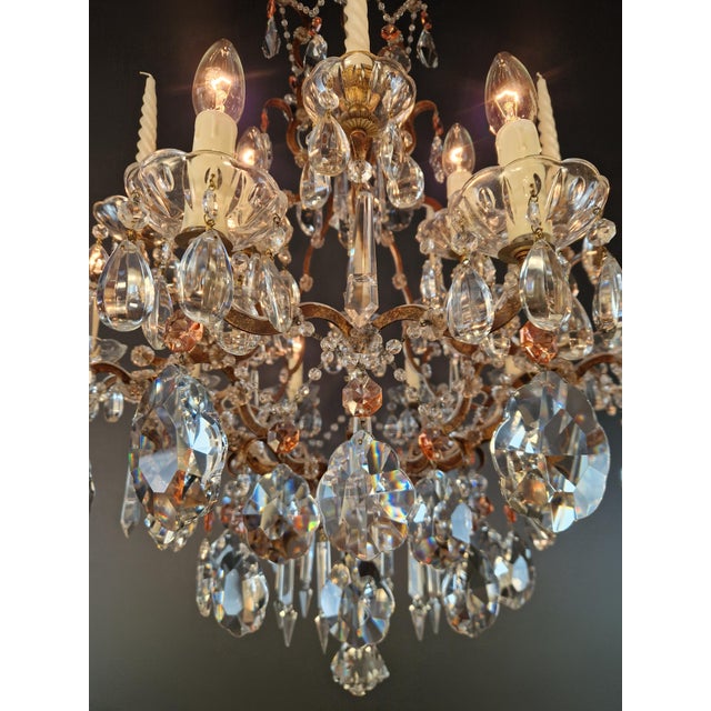 Metal 1940s Italian Baroque Revival Crystal Chandelier Rose Pink Crystals Original Candle For Sale - Image 7 of 13