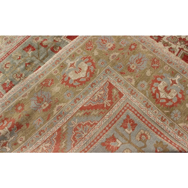 Floral Mid-Century Turkish Oushak Vintage Rug in Red, Blue, Green and Ivory 7'1" X 11'7" For Sale - Image 9 of 9