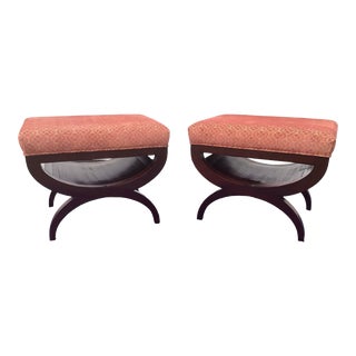 1980s Vintage Pair of Barrel Base X-Form Empire Style Stools / Ottomans For Sale