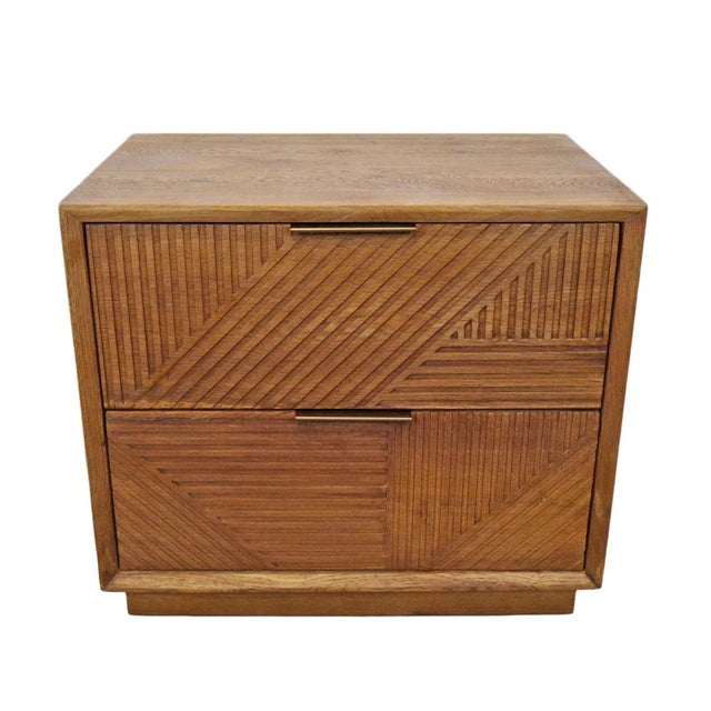 Brown Modern Oak Lined Nightstand For Sale - Image 8 of 8