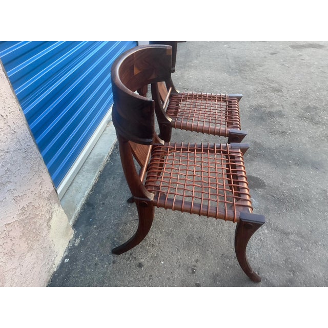2010s Pair of Mid Century Solid Walnut Klismos Chairs For Sale - Image 5 of 9