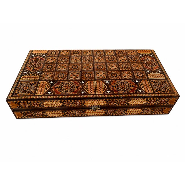 Vintage Moroccan Inlaid Wood Backgammon Game Box For Sale - Image 11 of 12