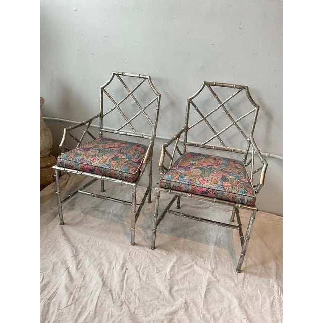 1980s Italian Silver Leaf Faux Bamboo Chairs - a Pair For Sale In New York - Image 6 of 12