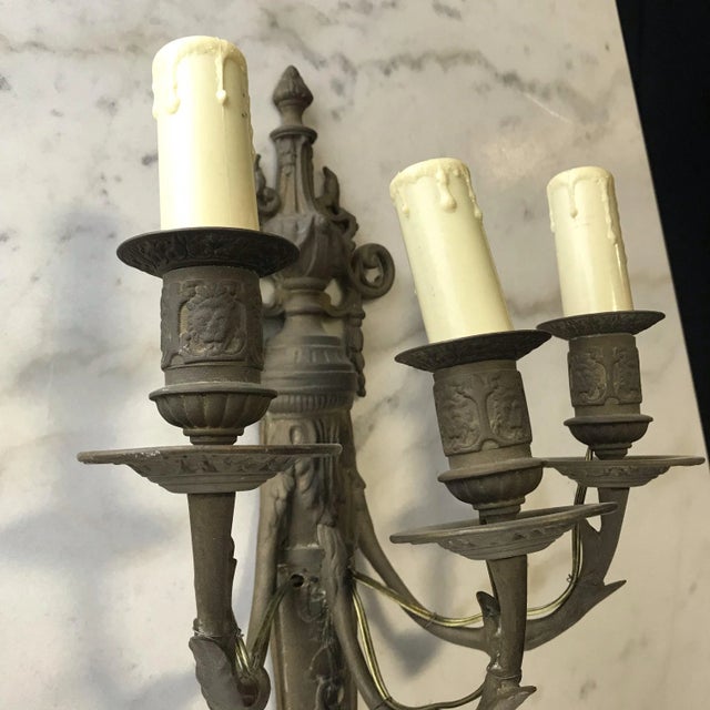 Early 20th Century Pair Early 20th Century French Bronze Sconces For Sale - Image 5 of 11