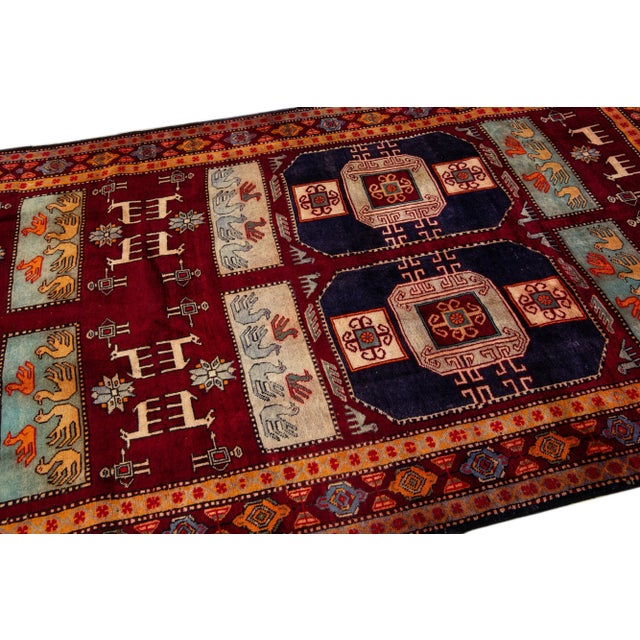 Vintage Persian Handmade Ruby-Red Tribal Wool Rug For Sale In New York - Image 6 of 10