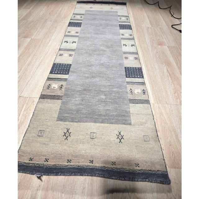 Traditional 8x10 Handloomed Gray Gabbeh Tribal Geometric Modern Hand Loomed Wool Carpet Rug For Sale - Image 3 of 6