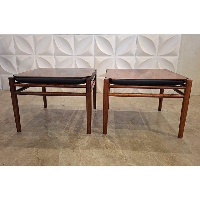 Indian Rosewood and Leather Reversible Stools by Alf Svensson for Bodafors, 1960s, Set of 2 For Sale - Image 6 of 12
