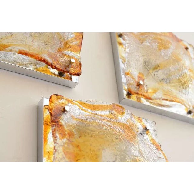 Set of Six Vintage Murano Mazzega Square Glass Sconces, Amber, Orange, Clear and Chrome For Sale In Miami - Image 6 of 7