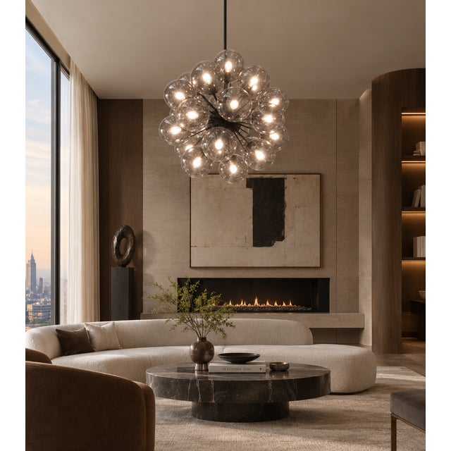 Black 21st Century Ventiquattro Black Powder Coat Smoky Bubbles Murano Sputnik Chandelier by Fabio LTD For Sale - Image 8 of 8