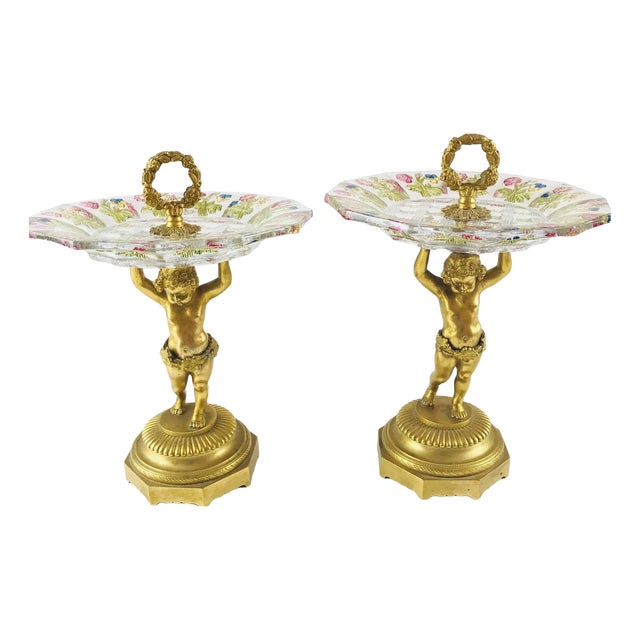 Gilded Bronze and Cut and Colored Crystal Stands, Austria, Late 19th Century, Set of 2 For Sale