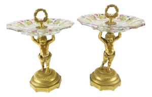 Gilded Bronze and Cut and Colored Crystal Stands, Austria, Late 19th Century, Set of 2