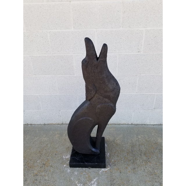 Ebony Mid Century Coyote Terracotta and Cement Statue For Sale - Image 8 of 11