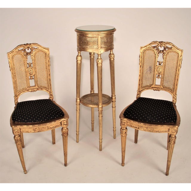 French Louis XVI Style Carved Fauteuils Cane Seating Set - 3 Pieces For Sale - Image 9 of 9