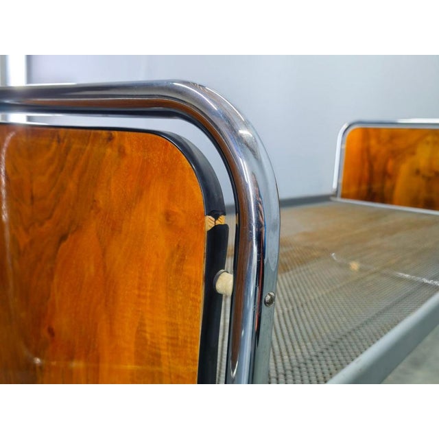 Bauhaus Tubular Steel Bed with Walnut Panels, Czechoslovakia, 1930s For Sale - Image 14 of 17