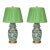 Pair of Colorful Chinese Export Porcelain Lamps With Green Pleated Shades For Sale