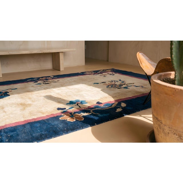 1920s Beige Floral Antique Art Deco Chinese Rug 3'2" X 5'0" Handknotted Pile Wool Carpet For Sale In New York - Image 6 of 7